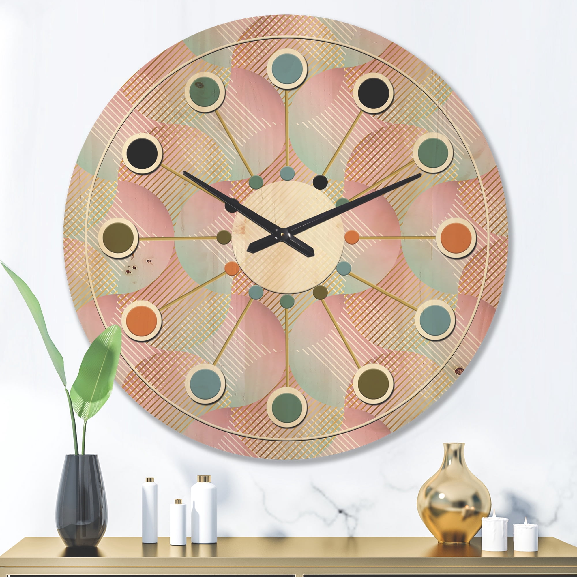 Designart 'Abstract Retro Pattern Design VII' Mid-Century Modern Wood Wall Clock