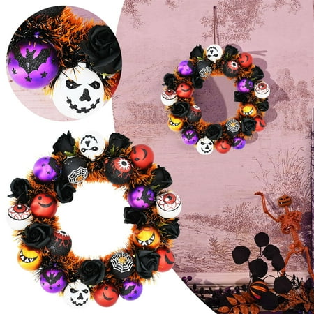 

Hlandsky Halloween Deko Halloween Kranz Ø 30Cm Freche Leckerbissen Und Bruchsichere Halloween Kugeln Ornamente Mit Led Licht Für Haustür Wanddekoration Party