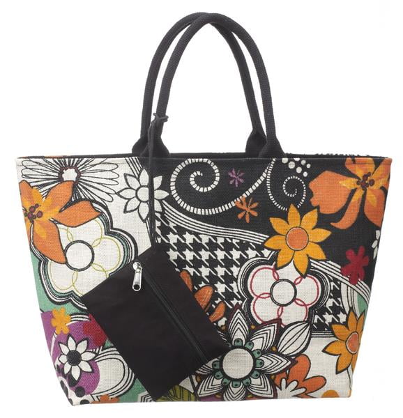 Ganz Graphic Blooms Canvas Tote Bag