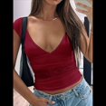 thumbnail image 4 of Camisetas Sin Mangas para Mujer, de Verano, con Cuello en V, para Salir, con Encaje Fruncido, Camisetas Casuales de Moda. Vino Tinto M, 4 of 6