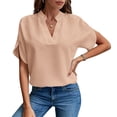 thumbnail image 3 of BRGZLK Summer Casual Short Sleeve Baggy Shirts For Women Loose Fit Solid Color V-Neck Flowy Blouses, 3 of 5