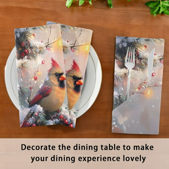 Satin Native Fab Cotton Dinner Napkin Cardinal in A Winter Wonderland Reusable