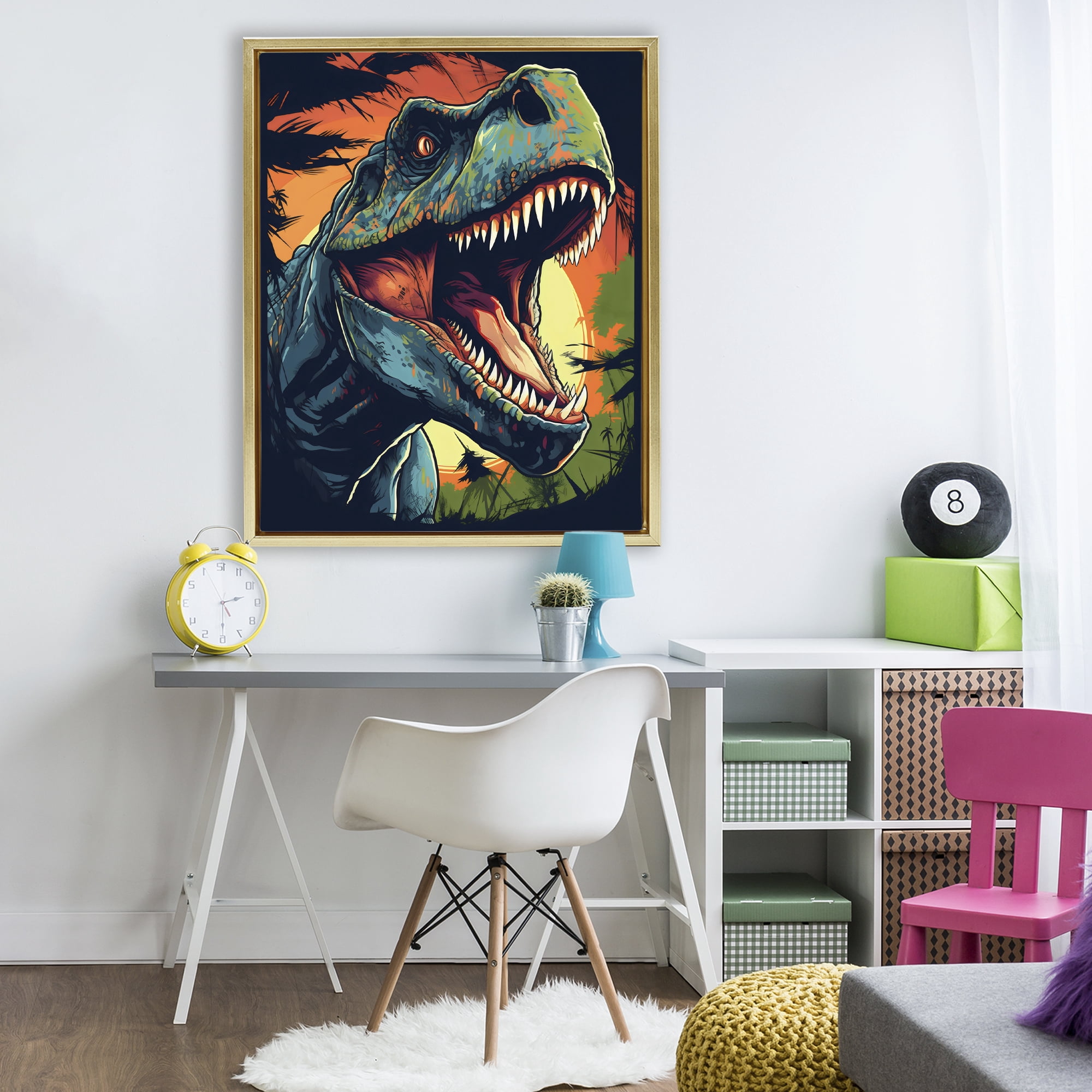 Stupell Industries Dino Roar at Sunset Gold Framed Floater Canvas Wall Art, design by Creative Studio