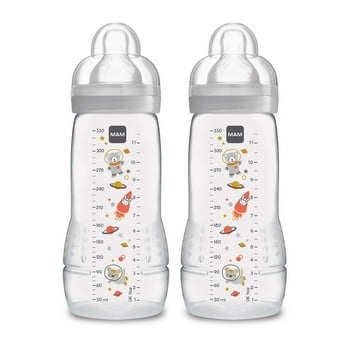 MAM Easy Active Bottle 11 oz (2-Count), Fast Flow Bottles with Silicone Nipples, 4+ Month Baby Essentials, Unisex
