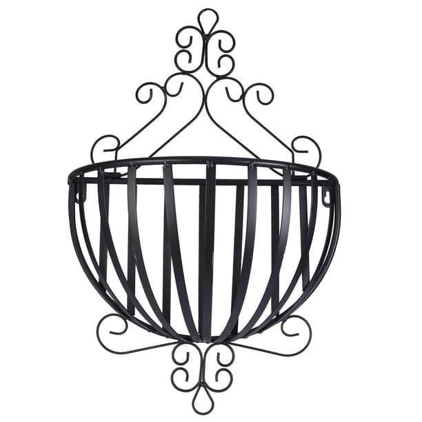Macetero de hierro de estilo europeo para pared, soporte semicircular para macetas (negro)