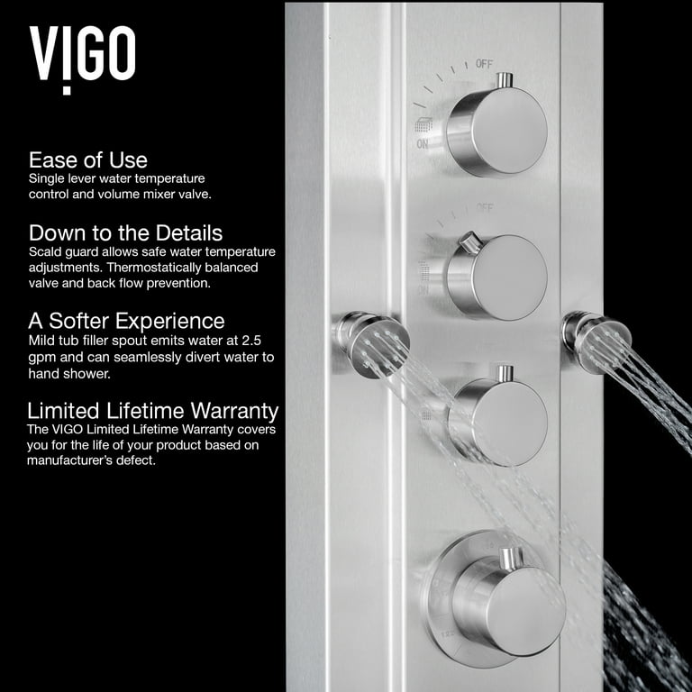 VIGO Mateo 60 in. H x 7 in. W 6-Jet Shower Panel System with Fixed