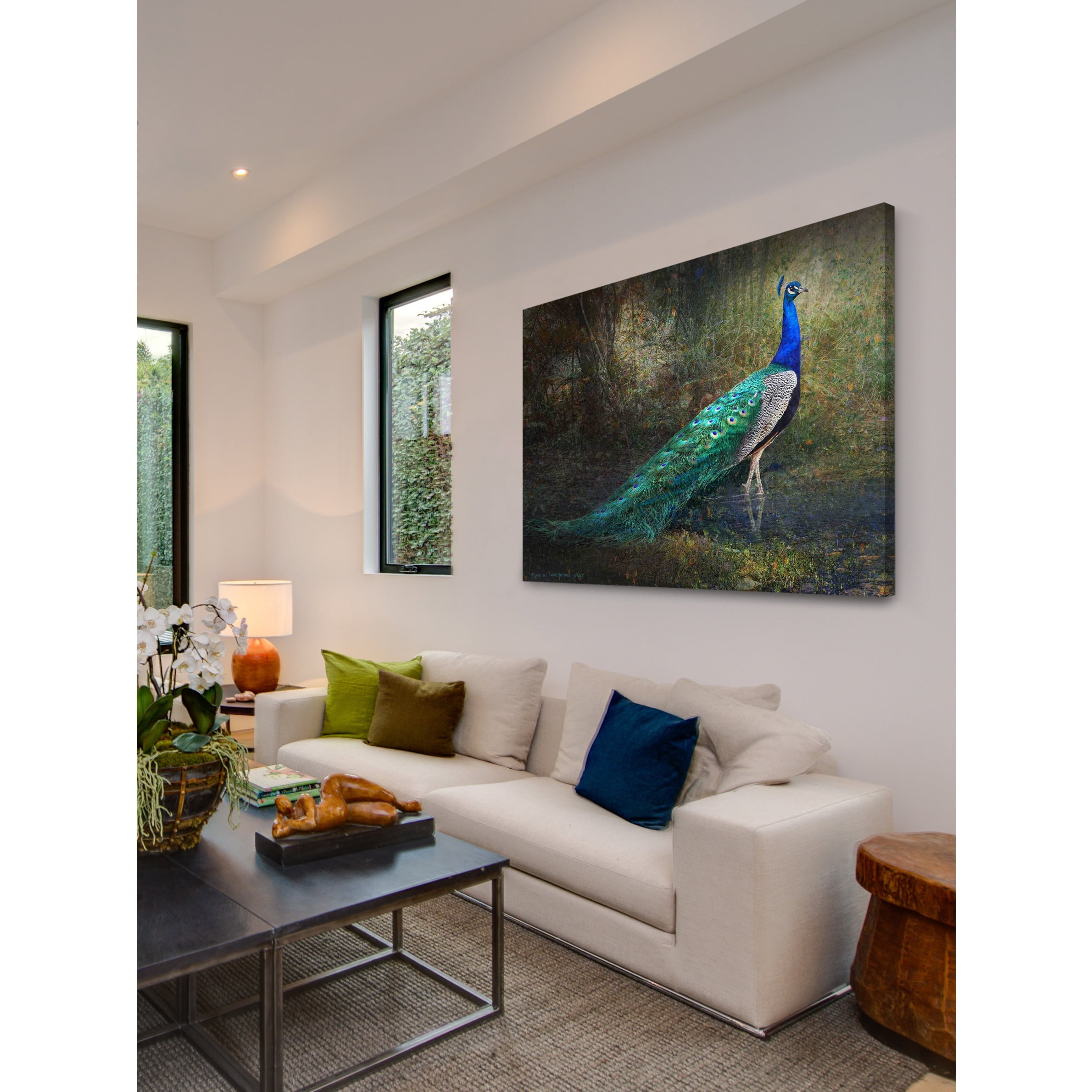Marmont Hill - "Jungle Stream Peacock" by Chris Vest Painting Print on Wrapped Canvas