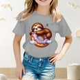 thumbnail image 2 of Bjutir Girl Shirts Summer Sloth Print Short Sleeve Casual Loose Fit Round Neck Tee For Kids Toddler Youth Comfortable Daily Wear Top Cute Print Girls Tops,Light Gray,12-13 Years, 2 of 4