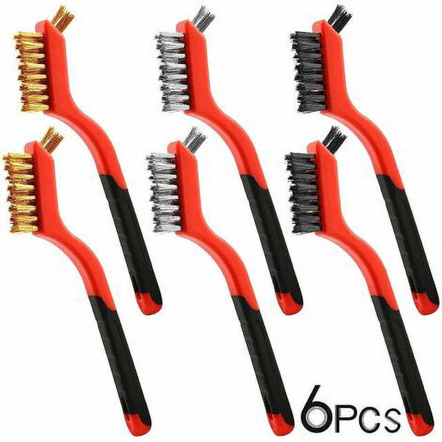 Sistema de cepillo de alambre, 6 cepillos de alambre de latón/acero inoxidable/nylon para limpieza