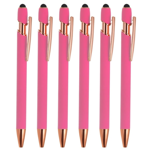 Bolígrafo Uxcell con Punta de Estilógrafo, Tinta Negra 1.0mm, Estilo de Bolígrafo 2, Rojo Rosa, Paquete de 6