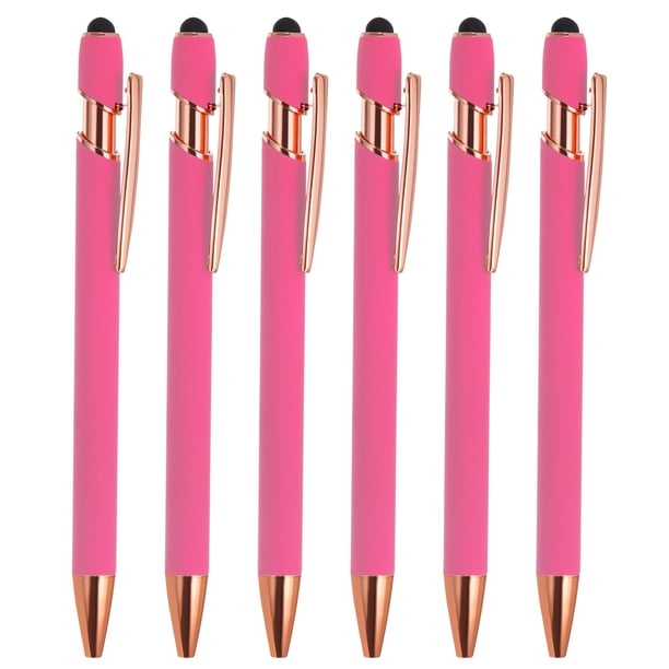 Bolígrafo Uxcell con Punta de Estilógrafo, Tinta Negra 1.0mm, Estilo de Bolígrafo 2, Rojo Rosa, Paquete de 6