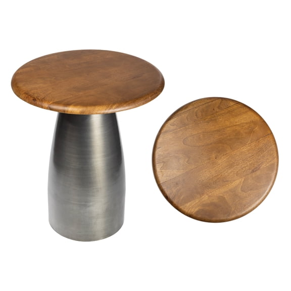 JONATHAN Y Otto 18" Modern Rustic Round Wood/Metal Accent Table, Honey Wood/Oxidized Nickel, END5001A