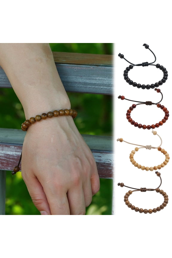 Handmade Unisex Wooden Beaded Wax Rope Bracelet Spiritual Hand Jewelry Gift