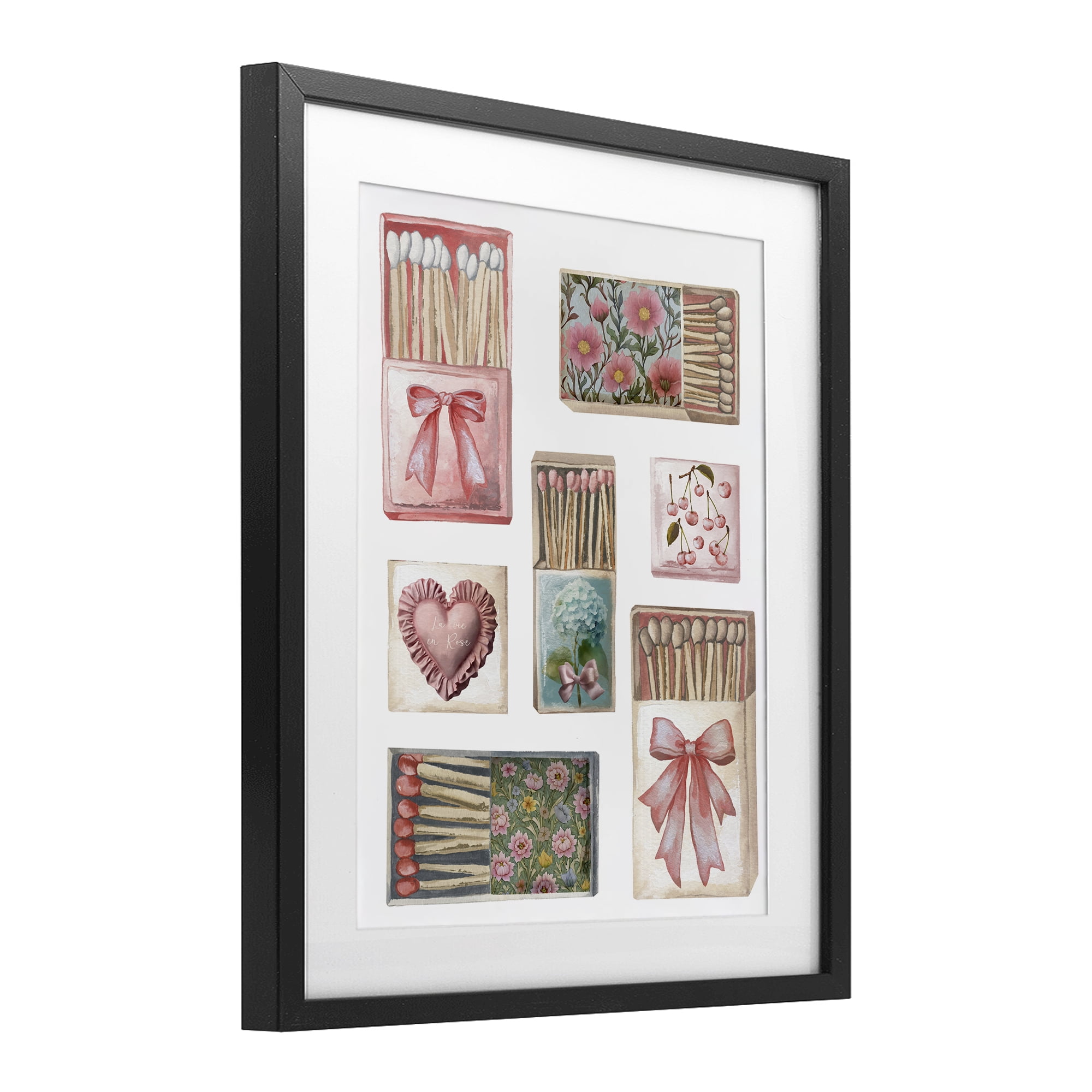 Stupell Industries Vintage Feminine Matchbooks Black Framed Print Under Glass, design by Elizabeth Medley