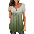 thumbnail image 2 of Scyoekwg Womens Tunic Tops Short Sleeve Summer Looses Fit Blouses Trendy Casual Lightweight Short Sleeve T Shirts Gradient Print Shirts Henley Neck Basic Tops for Women Army Green XXXL, 2 of 6