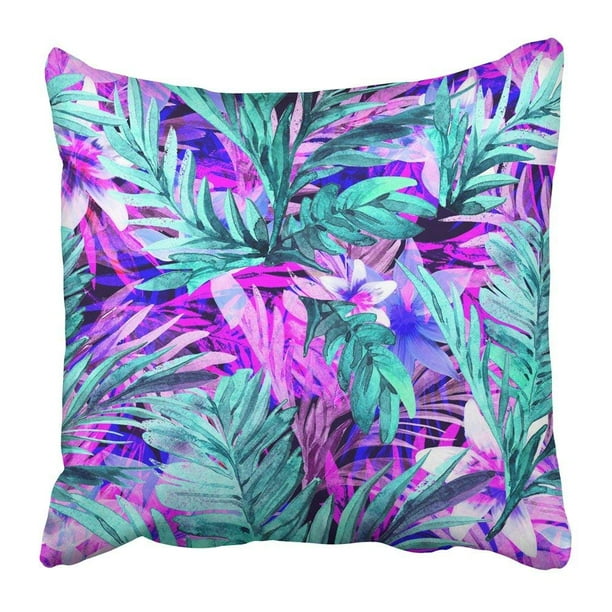 Bpbop Black Jungle Tropical Neon Floral Palm Leaf Overlay In Turquoise And Fuchsiaseamless Pattern Blue Pillowcase Pillow Cushion Cover 16x16 Inch Walmart Com Walmart Com