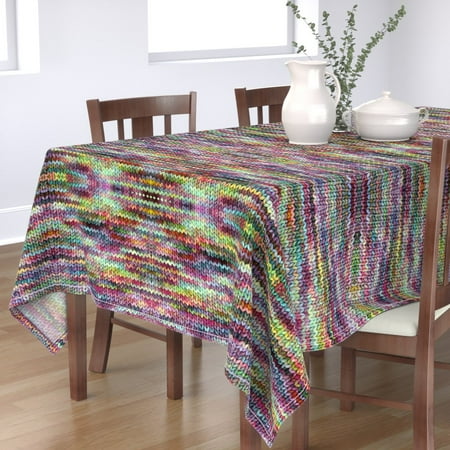 

Cotton Sateen Tablecloth 70 x 90 - Rainbow Faux Knitted Textured Knitting Hobby Colorful Bright Print Custom Table Linens by Spoonflower
