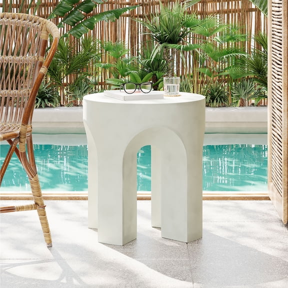 YIYADO Outdoor MGO Dome Side Table/End Table, Decorative Table for Living Room, Round Design, Antique White