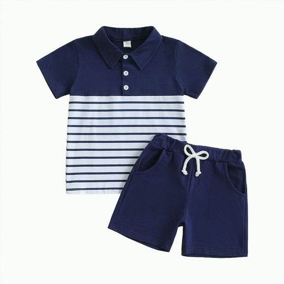 Toddler Boys Clothes Outfits Kids Spring Summer Striped Short Sleeve Casual 6M 12M 18M 24M 3T 4T Shirts Shorts Set T-shirt with Elastic Waist 2-Piece