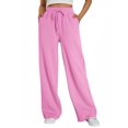 thumbnail image 3 of Womens Wide Leg Sweatpants High Waisted Baggy Lounge Pants Drawstring Flared Joggers with Pockets Pink XXXL, 3 of 8