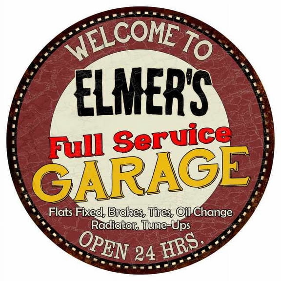 Elmer's Full Service Garage 14" Round Metal Sign Man Cave Decor 100140037162