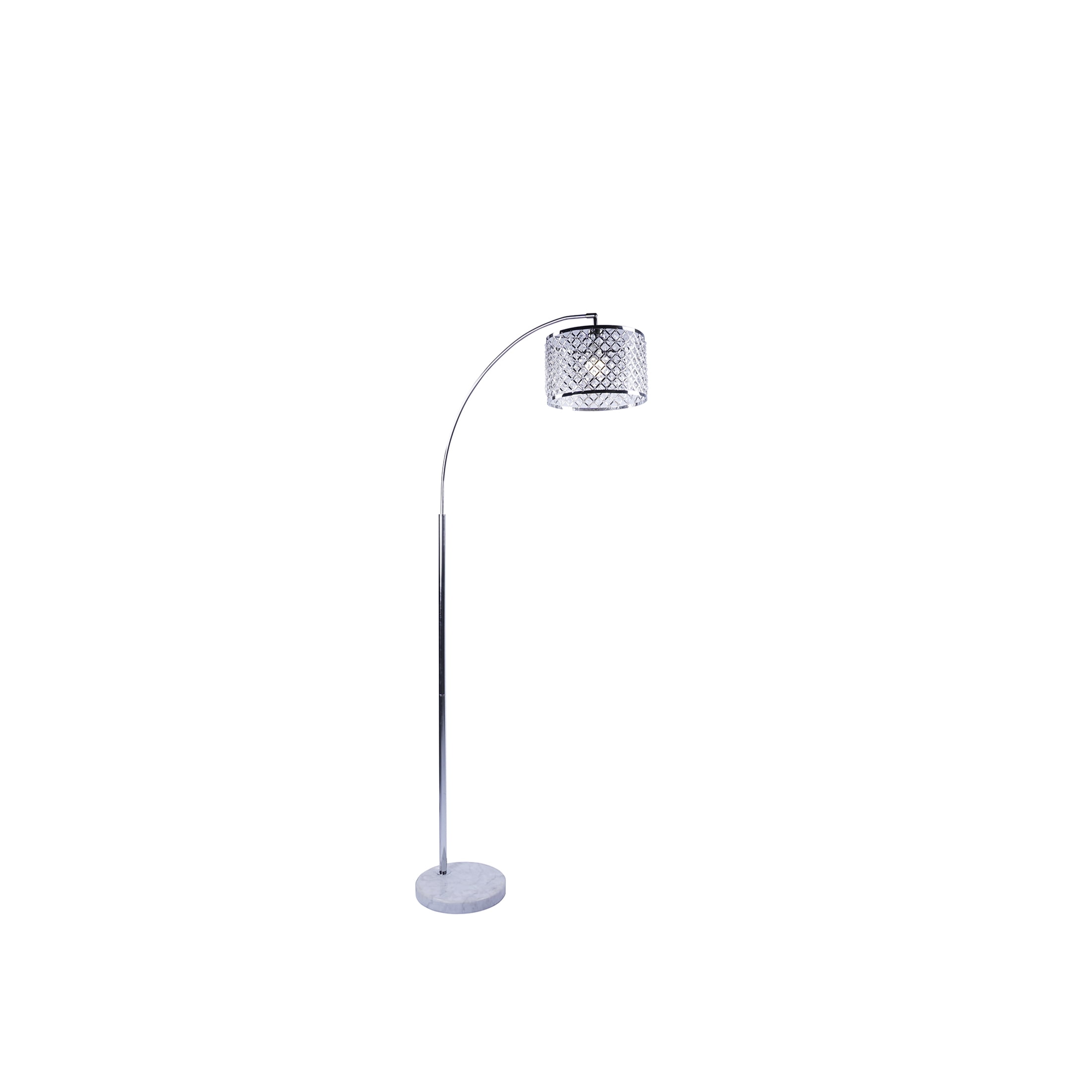 JERFIT Modern Arc Floor Lamp with Crystal Shade, Silver Finish, Marble Base for Living Room, Bedroom Ambient Lighting