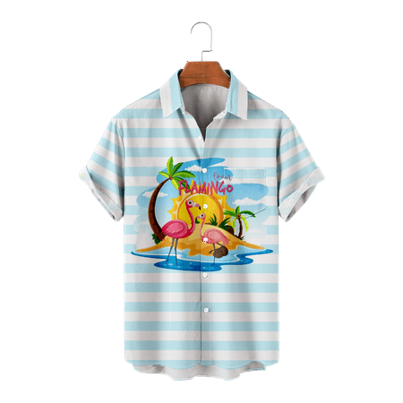 

MLFU Youth Adult Beach Aloha Casual Holiday Shirt Slim-Fit Chest Pocket T-Shirts Stripes Polo Shirts Plus Size Men