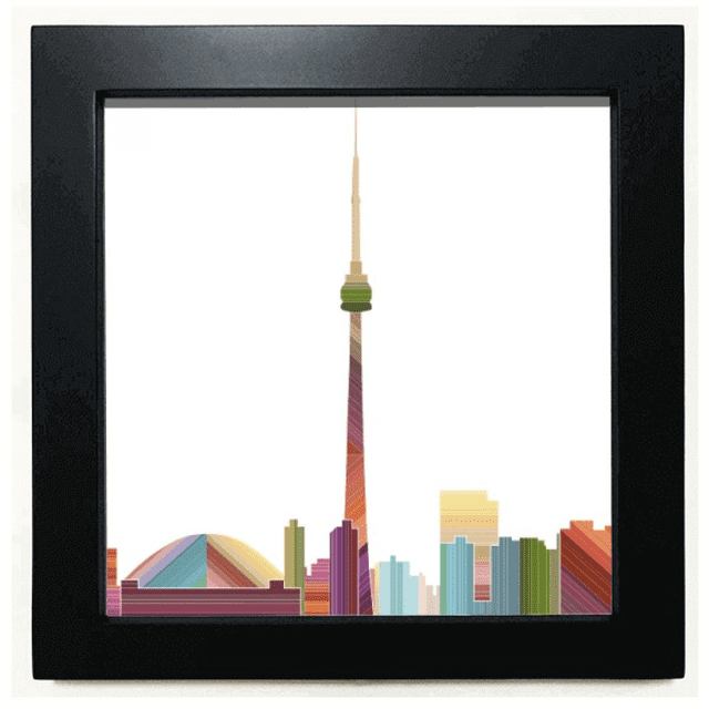 Canada Landmark and City Watercolor Black Square Frame Picture Wall Tabletop