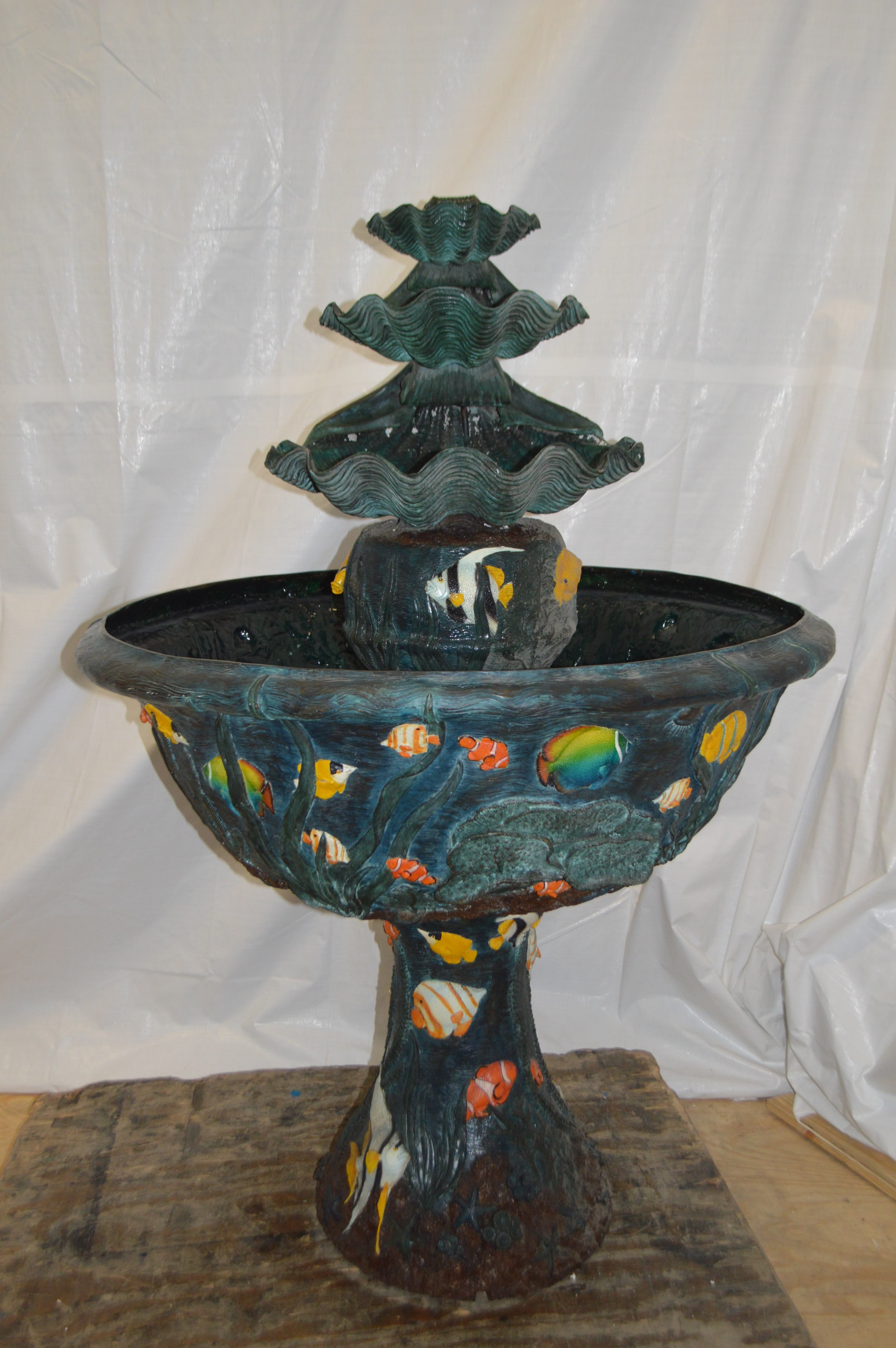 Nifao Three Tier Shell Bowl – Outdoor Bronze Fountain, Garden Water Feature, 43"L x 43"W x 63"H