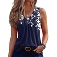 thumbnail image 2 of Women's Tank Tops V Neck Sleeveless Botanical Floral Print Loose Fit Casual Basic Summer Blouse Dark Blue L, 2 of 5