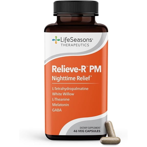 LifeSeasons Relieve-R PM - Eases Nighttime Aches & Discomfort - Relaxes Muscles - Calms The Nervous System - Supports Natural Sleep Cycles & Non Habit Forming - 46 Capsules