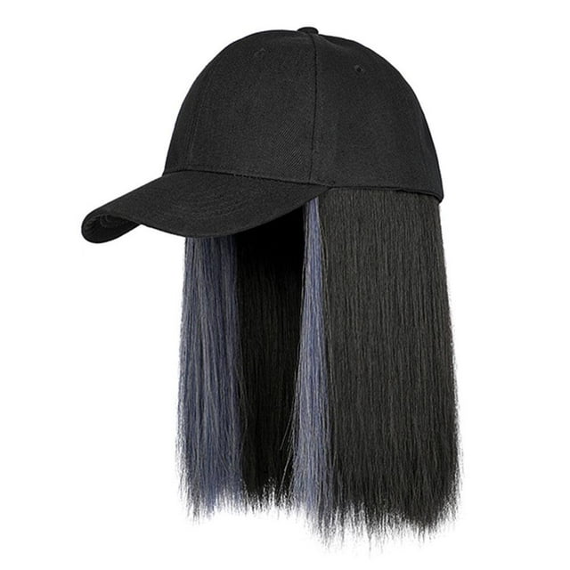 Casquette de Baseball pour Femmes avec Perruque Bob Droite Intégrée, Chapeau d'Extension de Cheveux Synthétique Ajustable, Chapeau de Soleil Décontracté pour l'Extérieur
