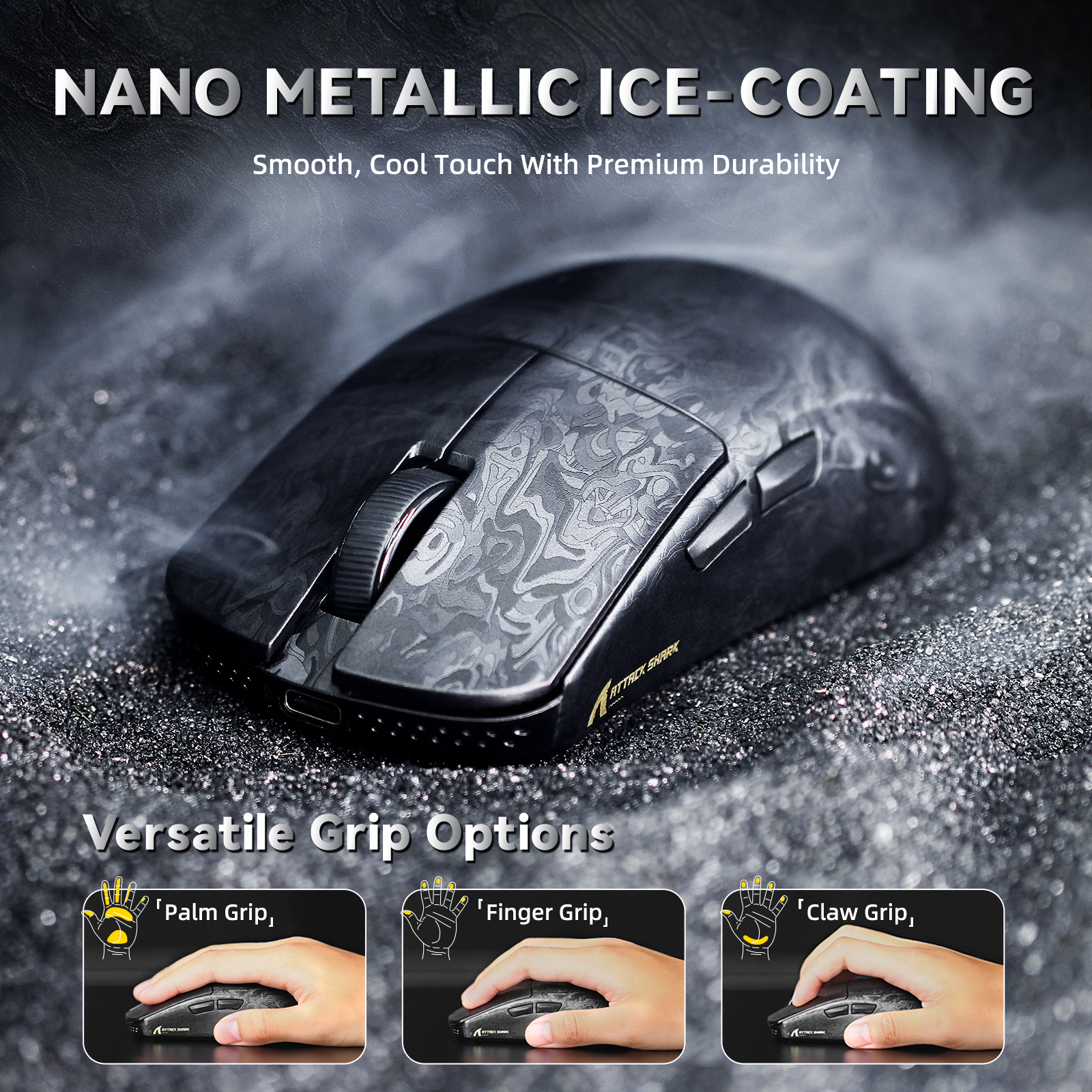 ATTACK SHARK R11 ULTRA Carbon Fiber Wireless 8K PAW3950MAX Gaming Mouse with C06 Ultra LED Cable