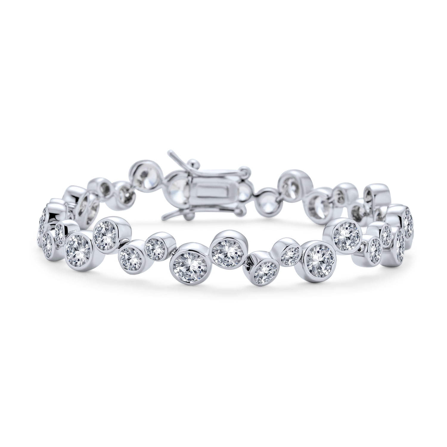 Bling Jewelry Womens Modern Zigzag CZ Round Bezel Bubble Tennis Bracelet Silver Plated 7 Inch