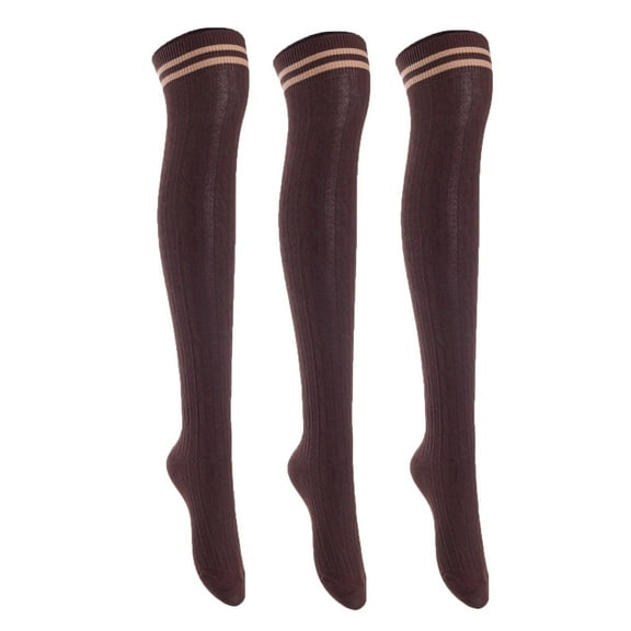 3 Pairs Awesome Women Thigh High Cotton Boot Socks. Durable Knee High Socks, Perfect As Winter & Spring Socks Size 6-9 Coffee T1023-3p1c3