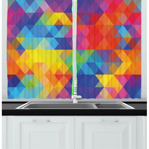 Ambesonne Digital Kitchen Curtains, Geometric Blurry Art, 55"x39", Multicolor