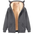 thumbnail image 6 of Bibifish Womens Jackets With Cute Cat Ear Hooded Winter Cozy Thick Fleece Lined Coats Solid Color Cozy Zip Up Streetwear Coats For Ladies, 6 of 7
