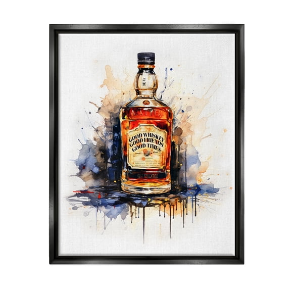 Stupell Industries Good Times Whiskey Bottle Food & Beverage Painting Black Floater Framed Art Print Wall Art, 17 x 21