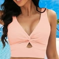 thumbnail image 2 of Duoif Bikini Top Bikini Tops for Women Cropped Tankini Tops Beach Padded Knot Cut Out Adjustable Tank Swimwear Top Swimsuit Tops for Women Pink XXL, 2 of 5