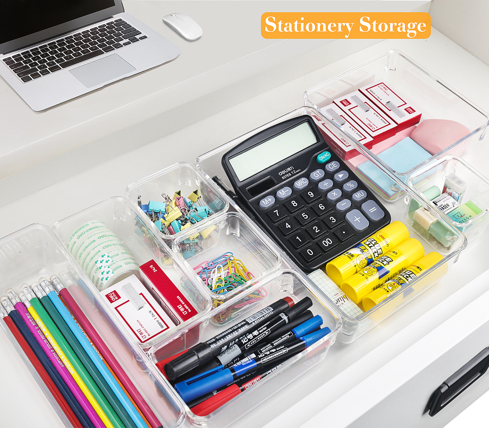 LeaderPro 27 Pcs Desk Drawer Organizer Trays with 5 Different Sizes Versatile Clear Drawer Organizers Storage