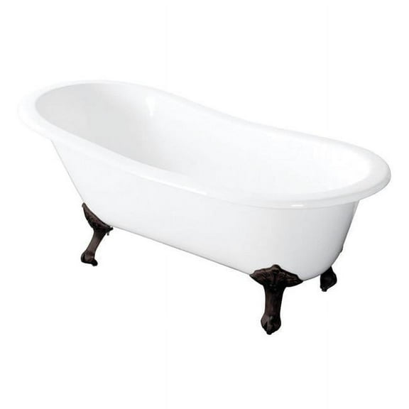 54 in. Aqua Eden Cast Iron Slipper Clawfoot Tub without Faucet Drillings, White & Oil Rubbed Bronze