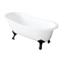 54 in. Aqua Eden Cast Iron Slipper Clawfoot Tub without Faucet Drillings, White & Oil Rubbed Bronze