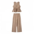 thumbnail image 5 of Enjoytime Striped 2 Piece Sets for Women V-Neck Ruffle Peplum Top with Wide Leg Pants Matching Set Sleeveless Casual Outfits, 5 of 7