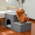 thumbnail image 3 of Pefilos Foldable Pet Stairs 2 Steps for Dogs Puppies, Multi-Functional Dog Stairs Bed with Kennel & Storage Box, Ladder Ramp for Cats Dogs, Gray, 3 of 14