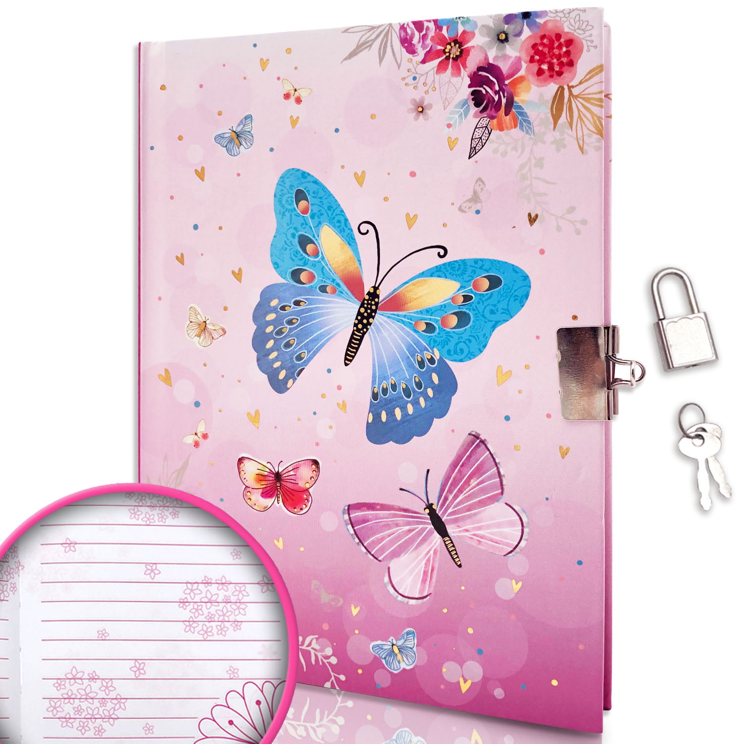 Journal for Girls & Women, Lined Notebook with a Pen, 5.3x7.5 Butterfly