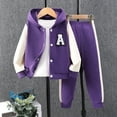 thumbnail image 2 of Zaldita 2pcs Kids Boys Girls Sports Tracksuit Long Sleeve Hooded Baseball Jacket Athletic Swetashirt with Jogging Pants Set Purple 6-7, 2 of 7