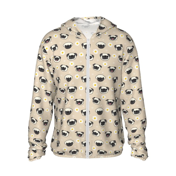 Fotbe Pug Dog Face Chaqueta con Protección Solar UPF 50+ para Hombre y Mujer, Camisa con Capucha y Bolsillos-Medium