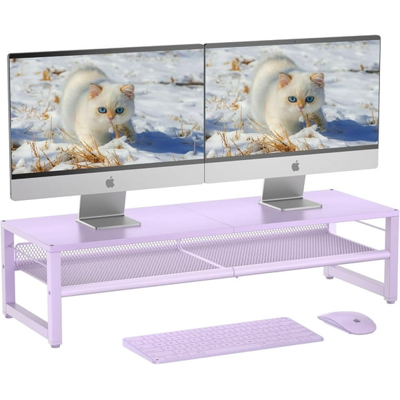 UTAH-Desk Organizers and Accessories, 2-Tier Dual Monitor Stand Riser for Desk Organizer, Computer Stand for 2 Monitors, Desk Accessories Workspace Desktop Organizer for Laptop PC Computer, Purple