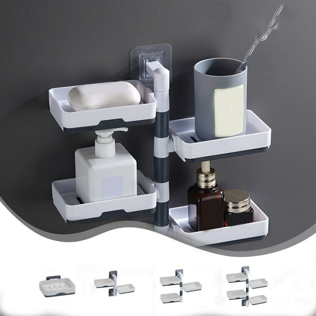 Vaidha Soap 4-Layer Self-Adhesive Soap Dish Wall Mounted Rotatable Soap Box Storage For Bathroom Kitchen