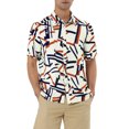 thumbnail image 1 of Unique Bargains Men's Irregular Geometric Short Sleeve Button Down Shirts White M, 1 of 6